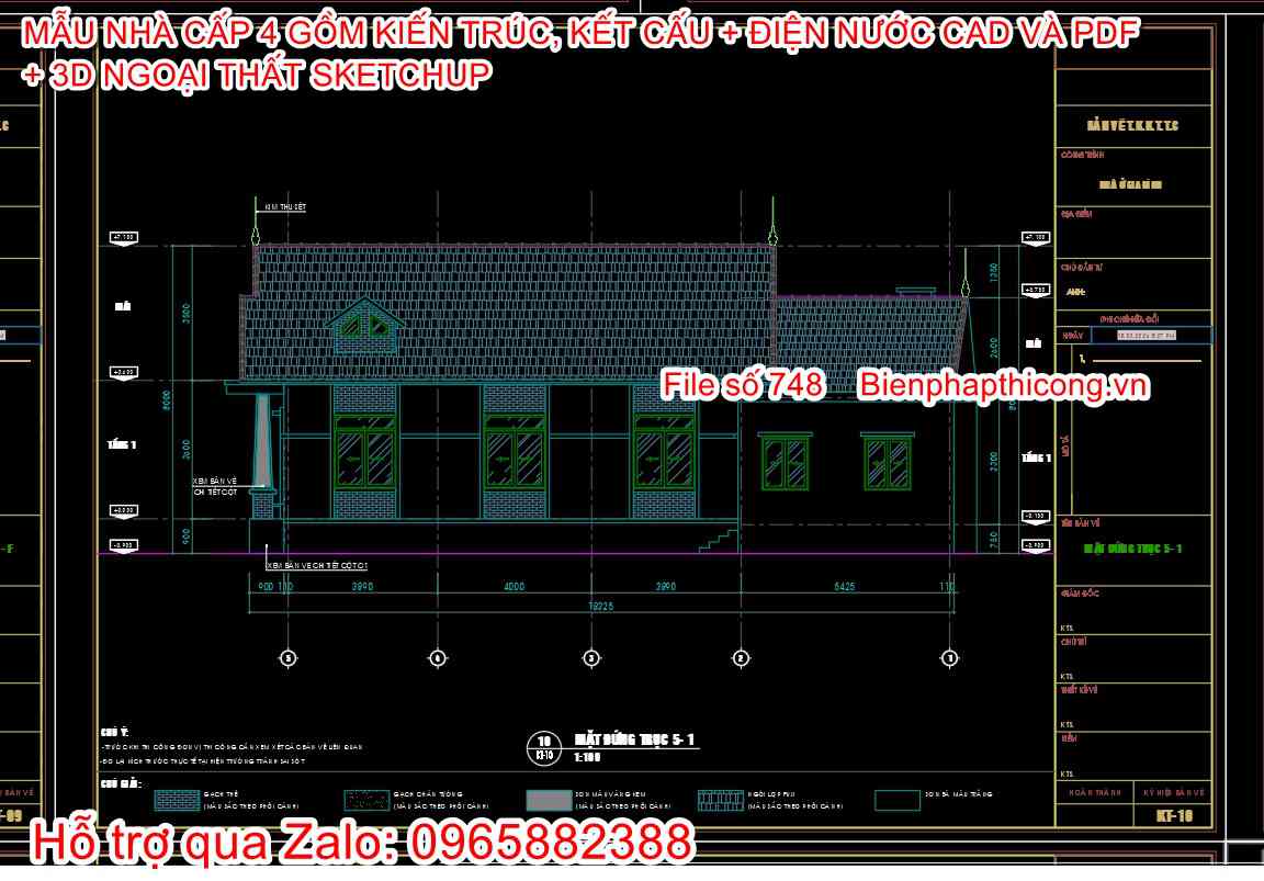 File thiết kế nhà 1 tầng mái thái 4 ngủ đẹp.