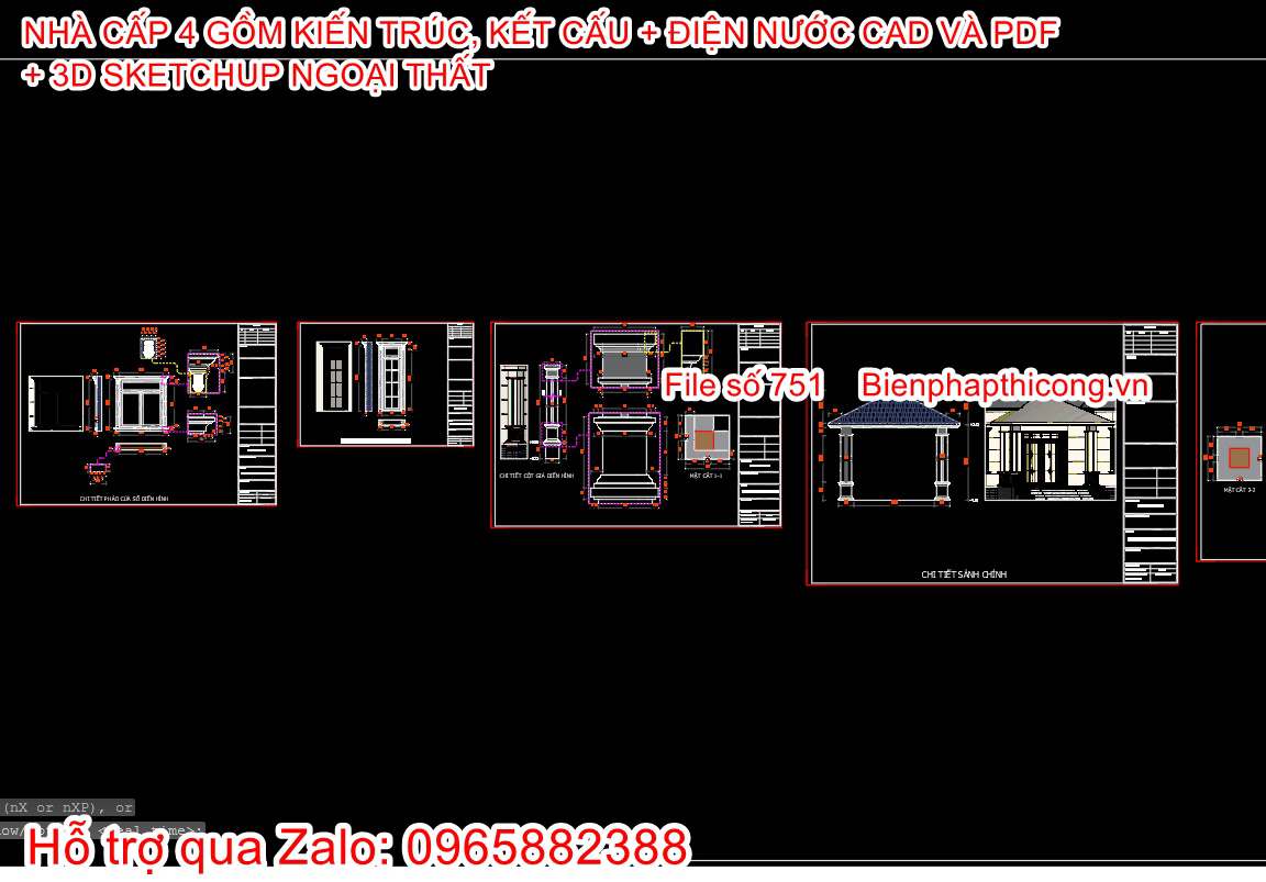 Tải bản vẽ cad nhà cấp 4 full kiến trúc kết cấu điện nước.