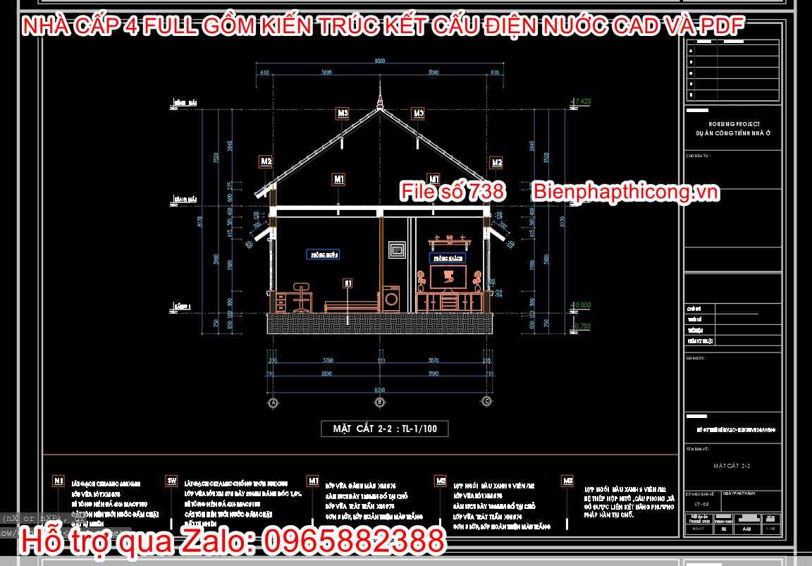 Bản vẽ cad nhà cấp 4 3 ngủ ngang 8m.