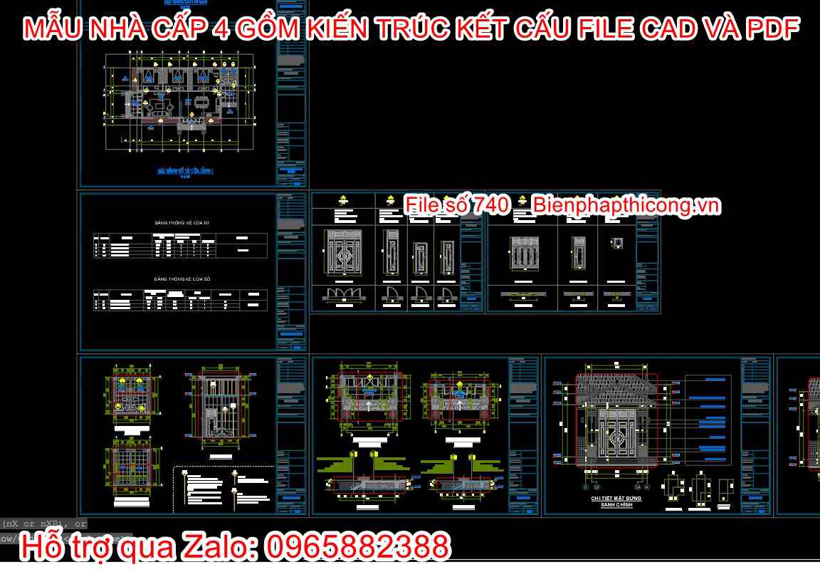 Bản vẽ cad phần cửa nhà cấp 4 đẹp.