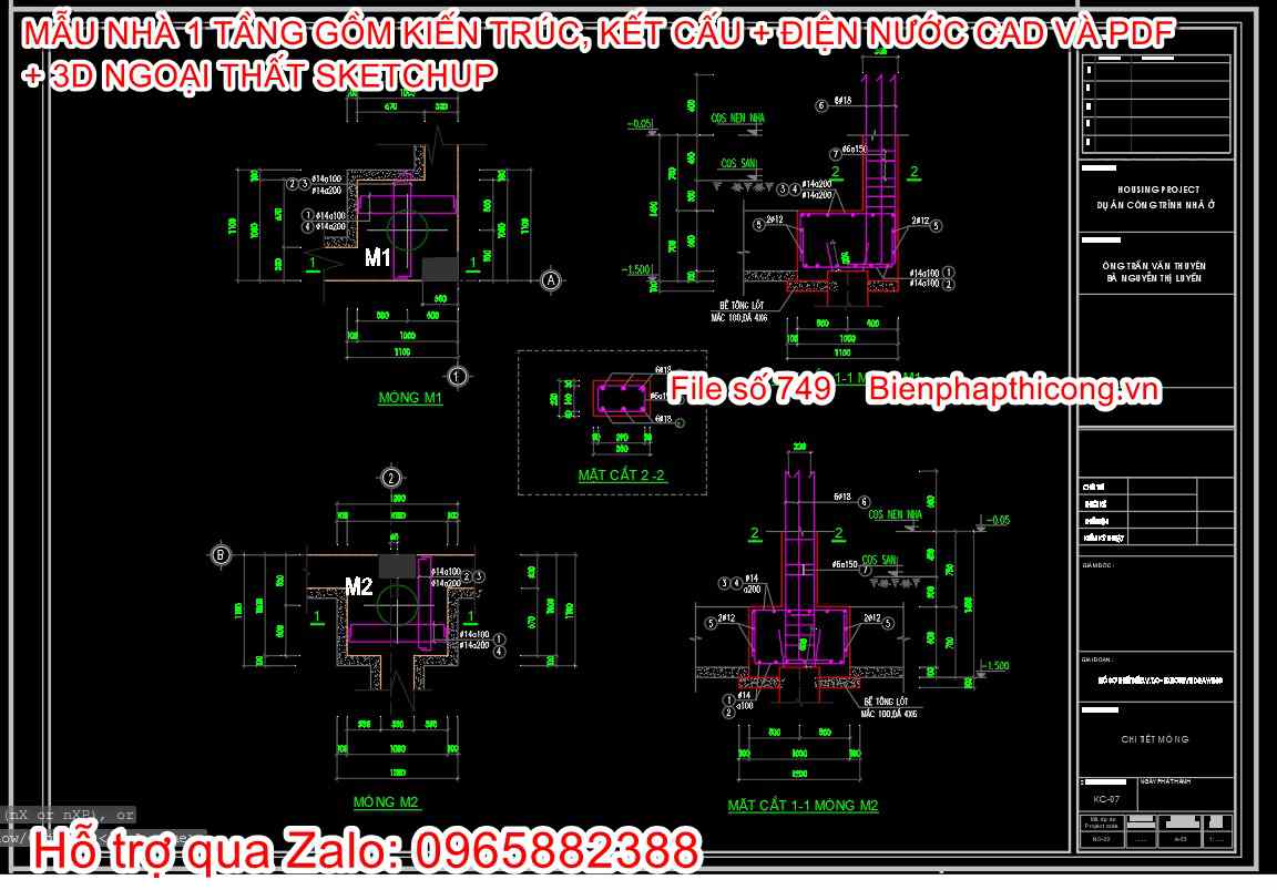 Bản vẽ thiết kế chi tiết móng đẹp.
