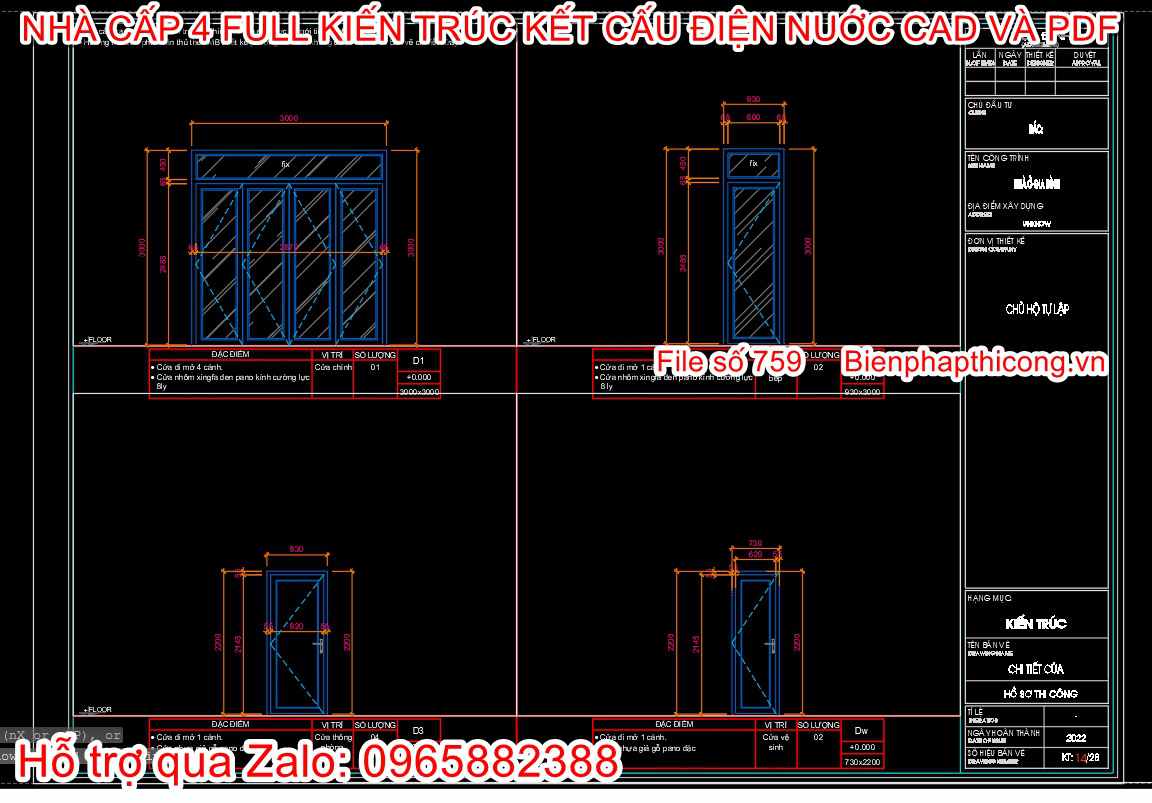 Bản vẽ thiết kế cửa nhà 1 tầng đẹp.