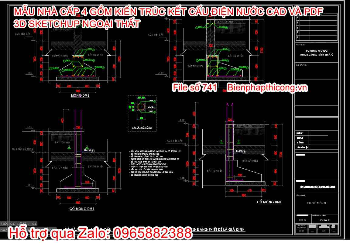 Bản vẽ thiết kế móng cốc nhà cấp 4 mái nhật 130m2 3 ngủ.