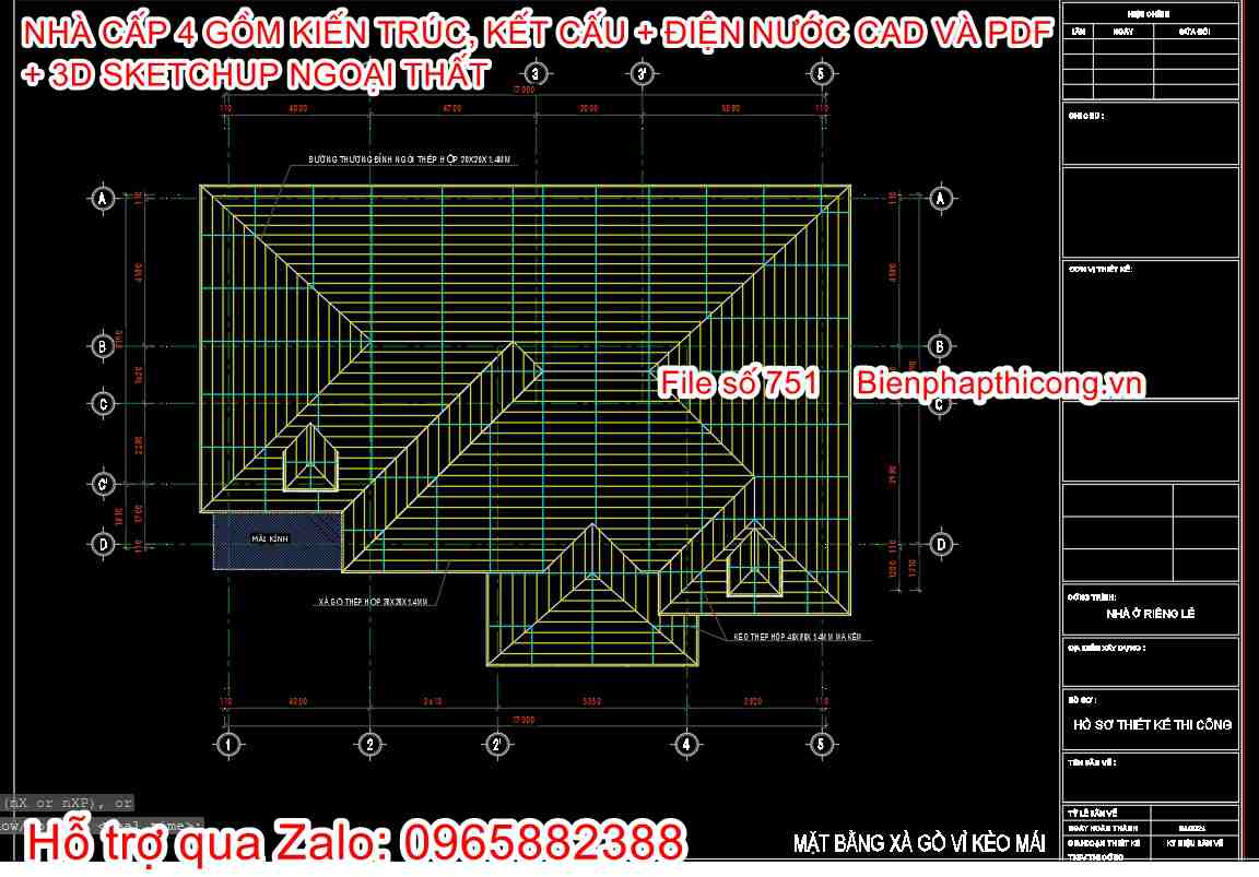 Bản vẽ xà gồ mái nhà cấp 4 đẹp.