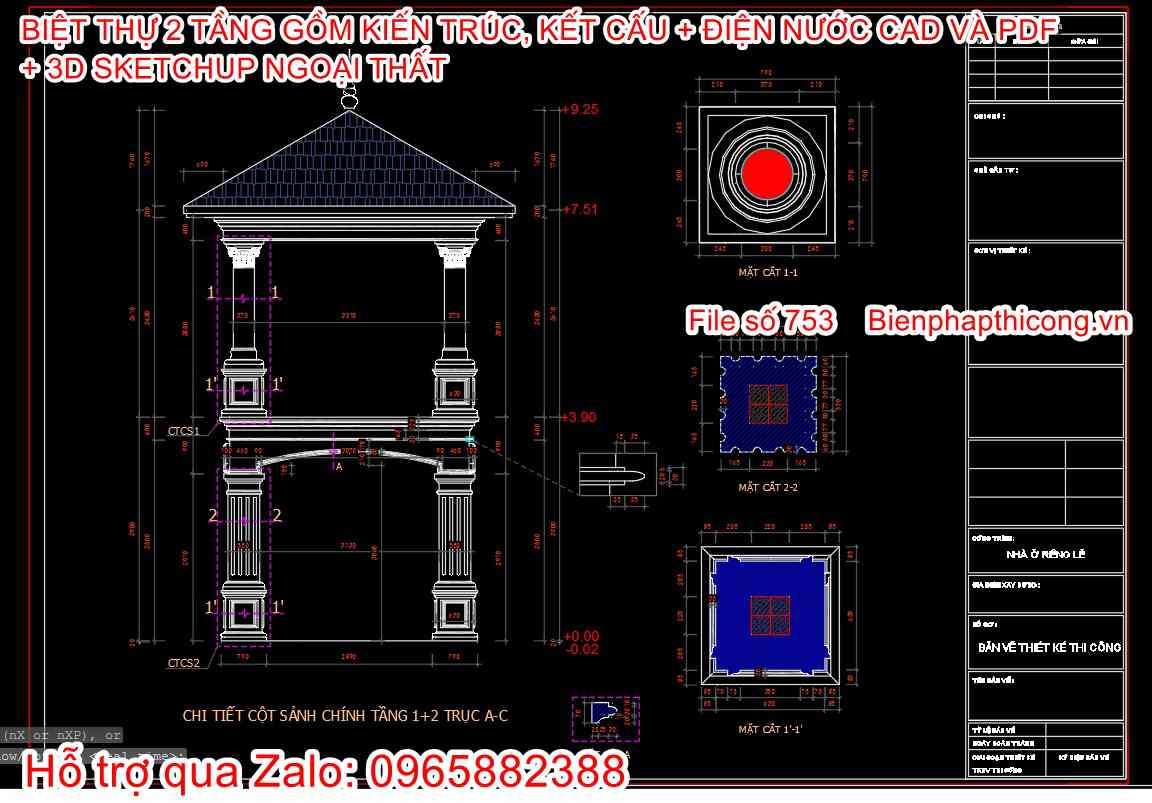 File cad thiết kế biệt thự 2 tầng nông thôn 8,4m x 12m 4 ngủ.