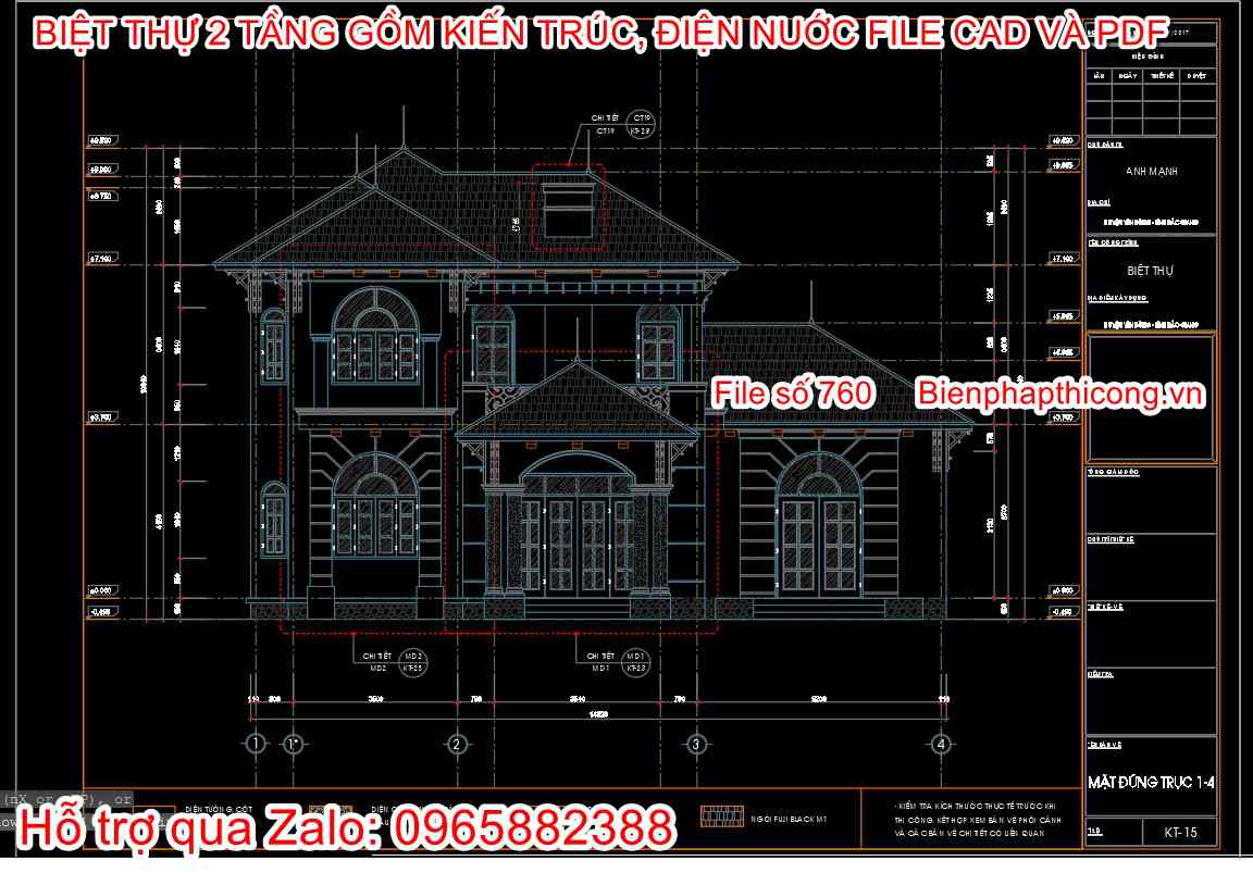 Mẫu biệt thự 2 tầng địa trung hải mặt tiền 15m.