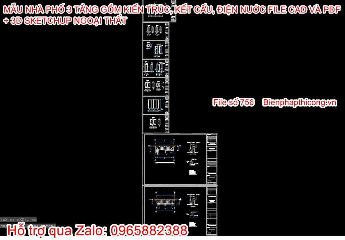 Bản vẽ thiết kế cửa nhà phố 3 tầng đẹp.