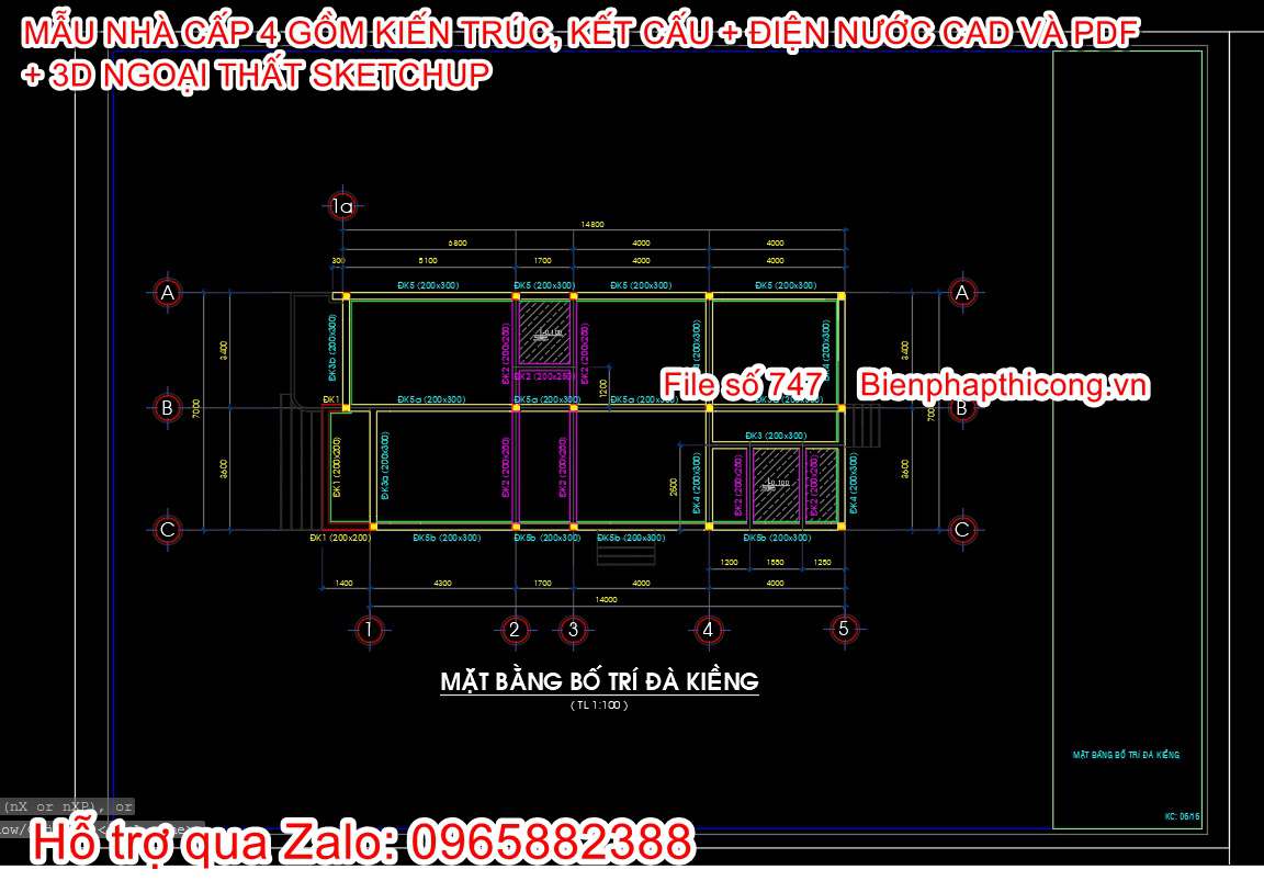 Bản vẽ thiết kế dầm sàn nhà cấp 4 đẹp.