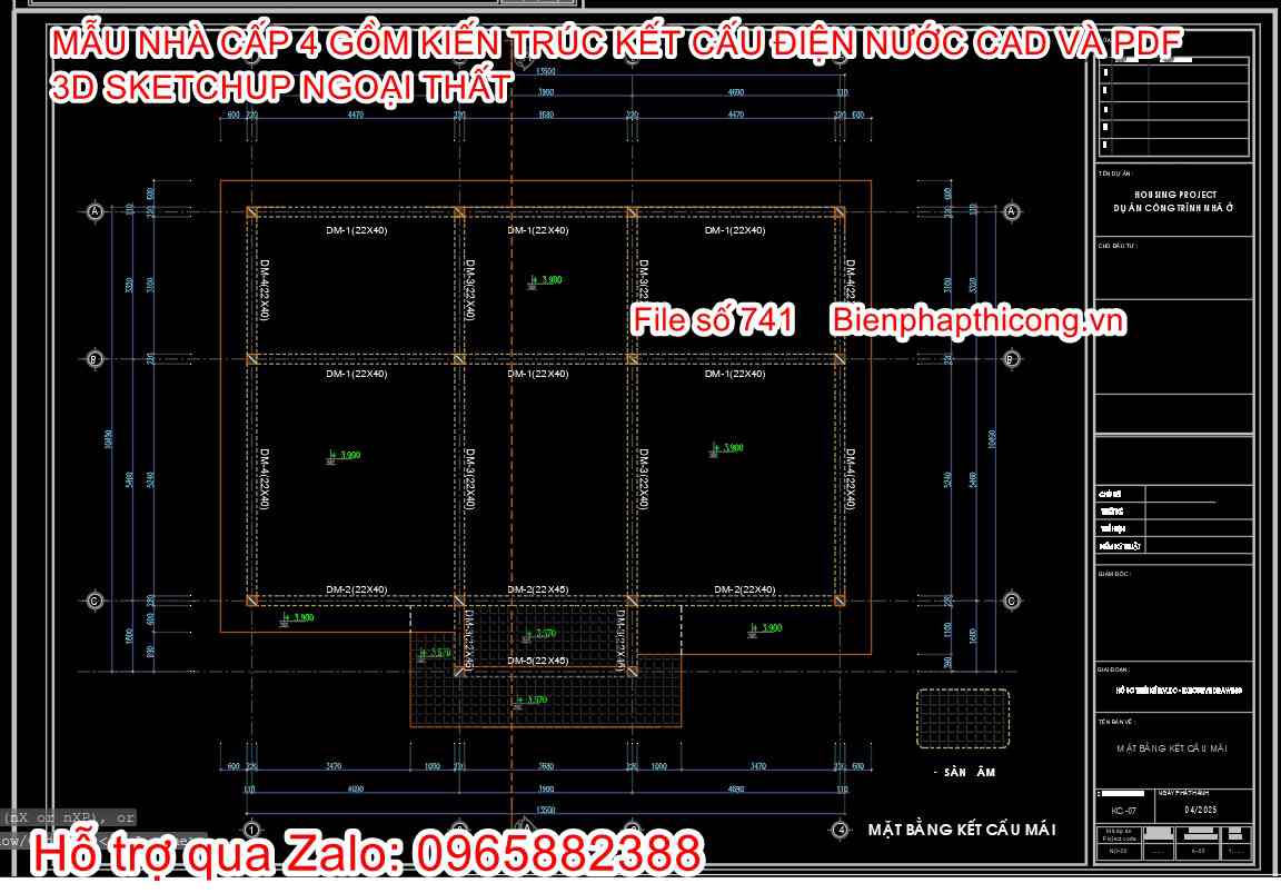 Bản vẽ thiết kế dầm sàn nhà cấp 4 mái nhật 3 ngủ.