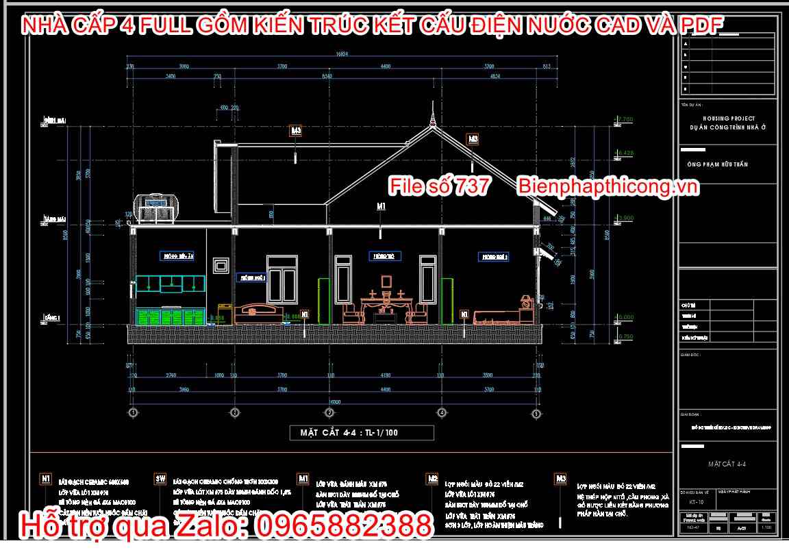 Bản vẽ thiết kế mặt cắt nhà cấp 4 đẹp.
