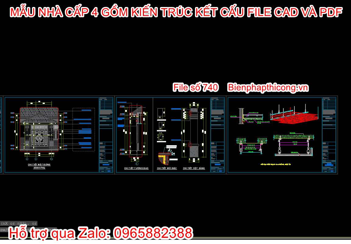 File cad thiết kế chi tiết nhà cấp 4 3 ngủ nông thôn.