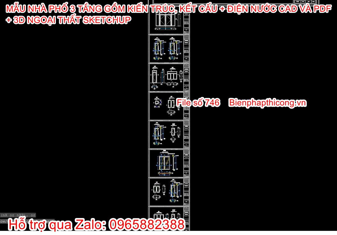 File dwg bản vẽ cad nhà phố làm cấp phép xây dựng.