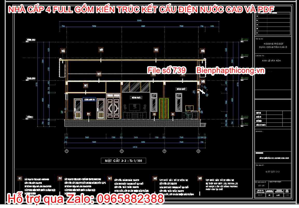 File thiết kế nhà cấp 4 4 ngủ đẹp.