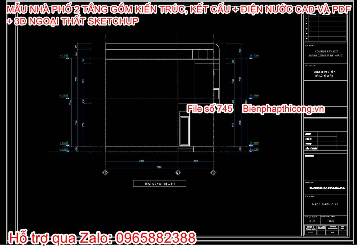 Mẫu bản vẽ cad nhà phố 2 tầng đẹp.