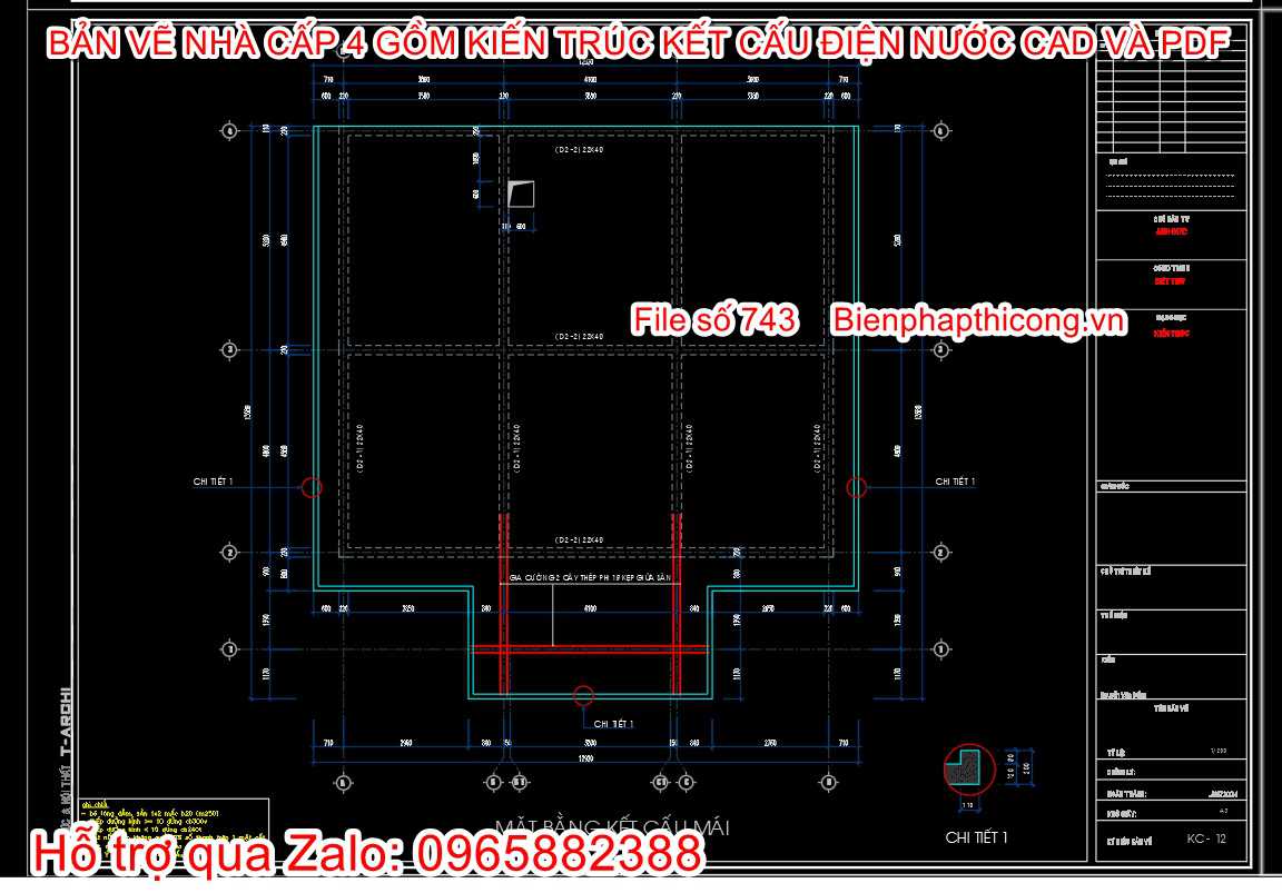 Mẫu bản vẽ thiết kế nhà cấp 4 2 ngủ đẹp.