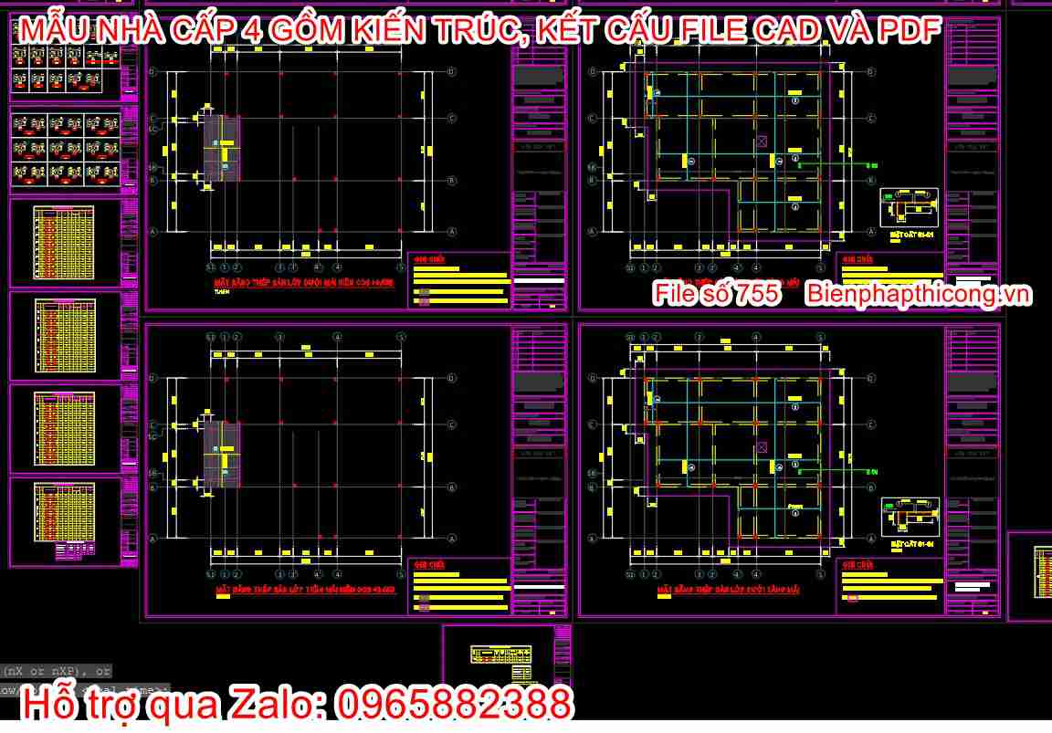 Bản vẽ kết cấu biệt thự 1 tầng mái nhật 13m x 14,5m cad.