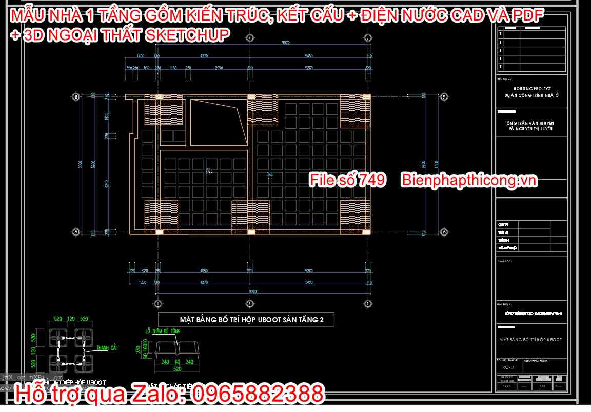 Bản vẽ thiết kế dầm sàn nhà 1 tầng 6,5m x 10m.