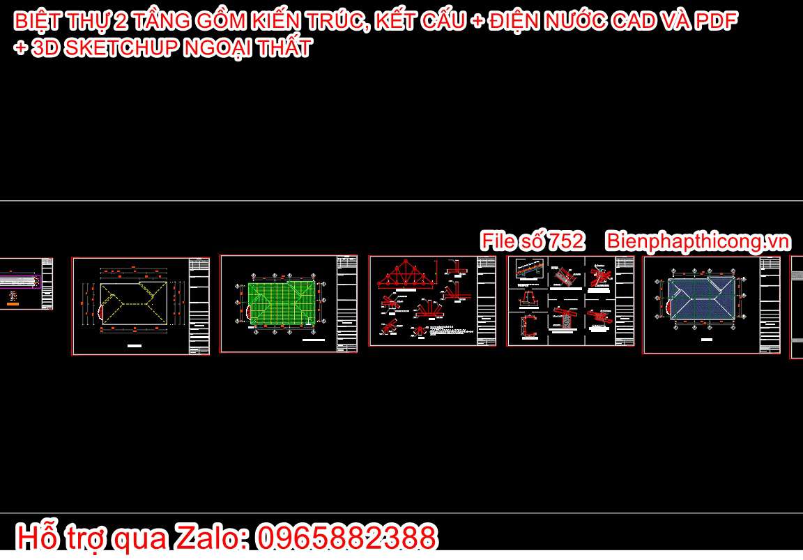 Bản vẽ thiết kế kết cấu mái nhà biệt thự 2 tầng 8,2m x 13m.