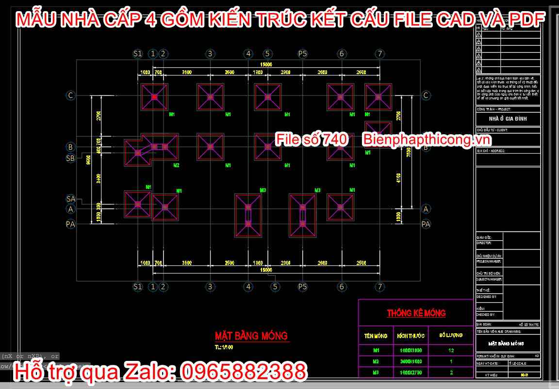 Bản vẽ thiết kế móng cốc nhà cấp 4 nông thôn.