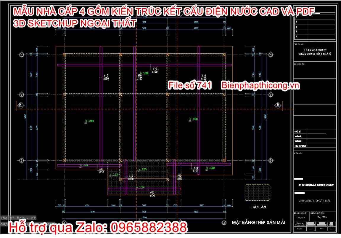 Bản vẽ thiết kế thép sàn nhà cấp 4 full cad.
