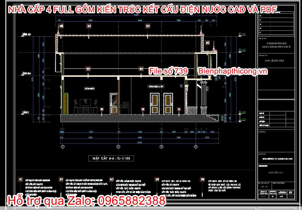 Mẫu nhà cấp 4 4 ngủ cad pdf đẹp.