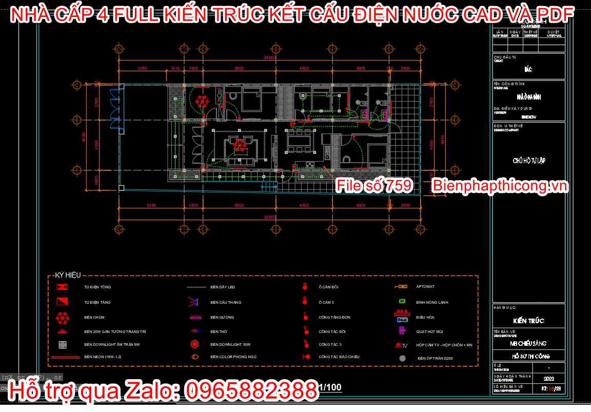Tải file bản vẽ cad nhà cấp 4 7m x 17m đẹp.