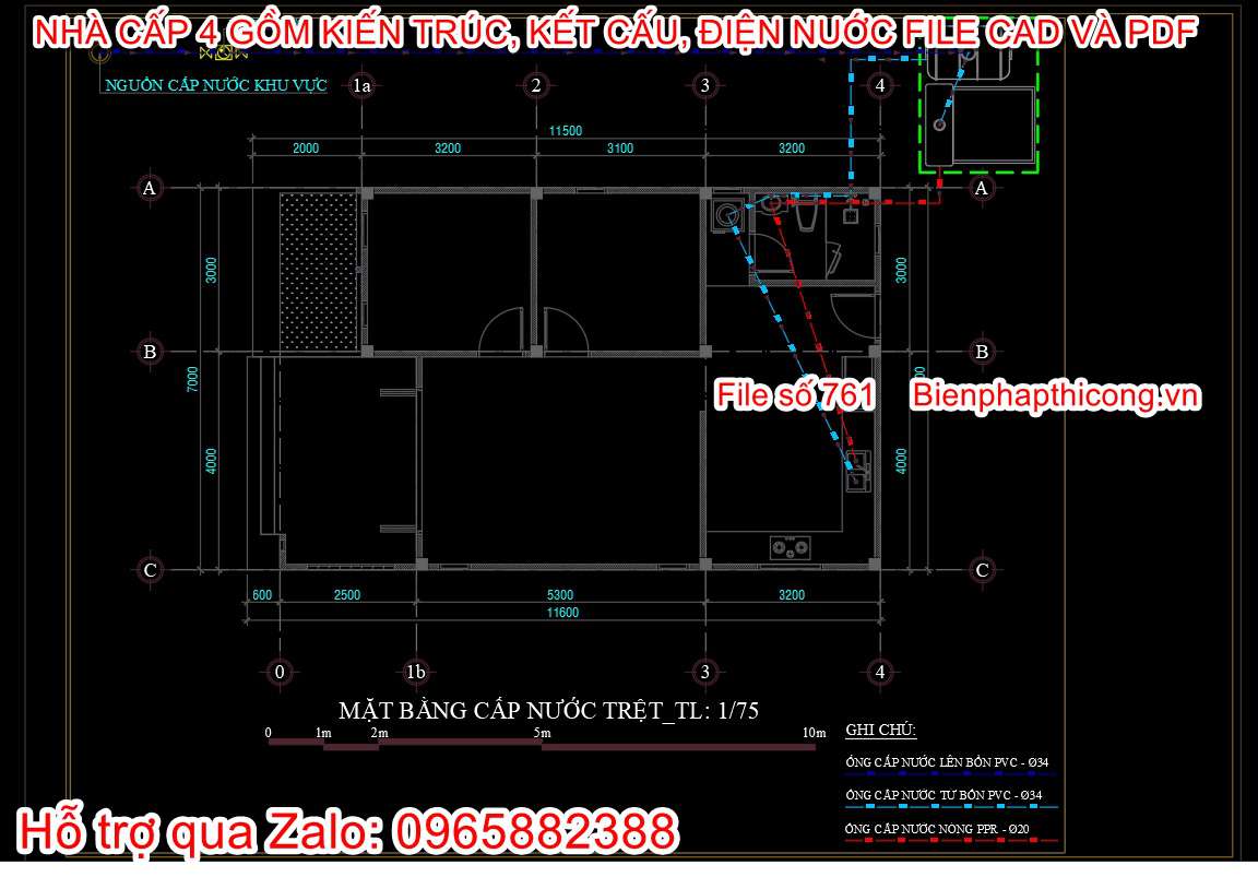 Bản vẽ cấp thoát nước nhà cấp 4 đẹp.
