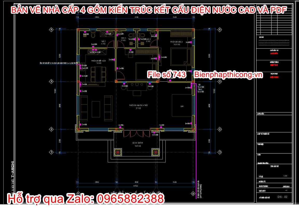Bản vẽ thiết kế điện nước nhà cấp 4 2 ngủ đẹp.