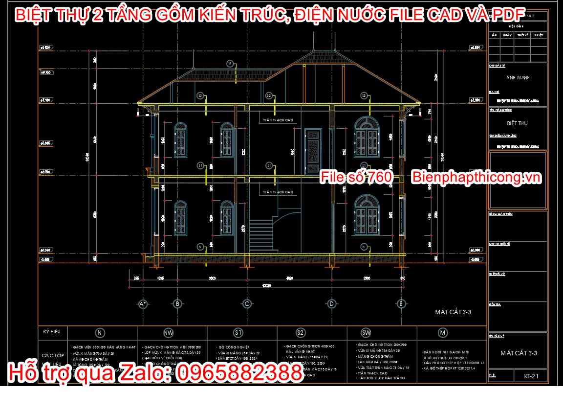 Download bản vẽ biệt thự 2 tầng 15m x 12m 5 ngủ.