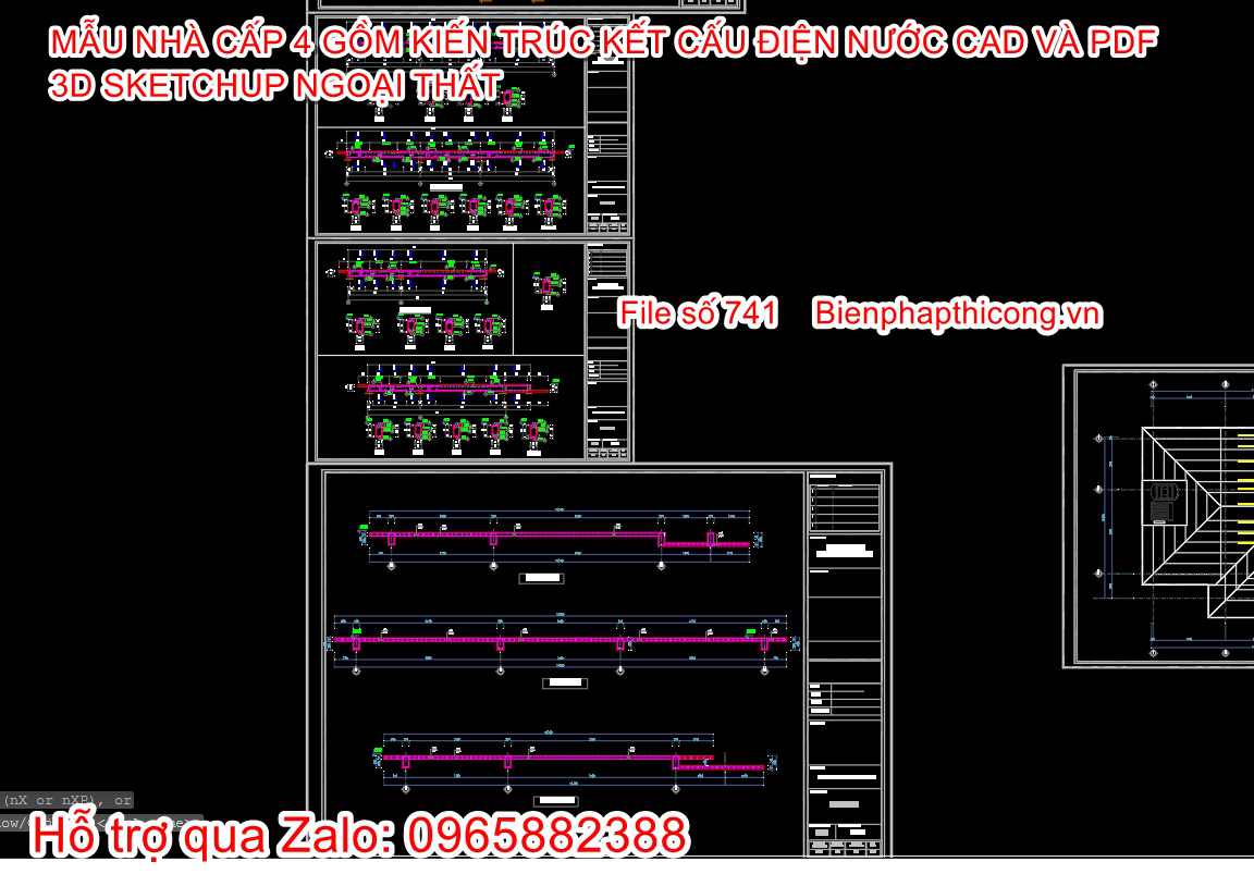 Download bản vẽ cad nhà cấp 4 130m2 900 triệu rẻ đẹp.