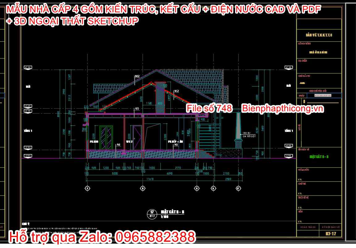 Download bản vẽ cad nhà cấp 4 4 ngủ đẹp.