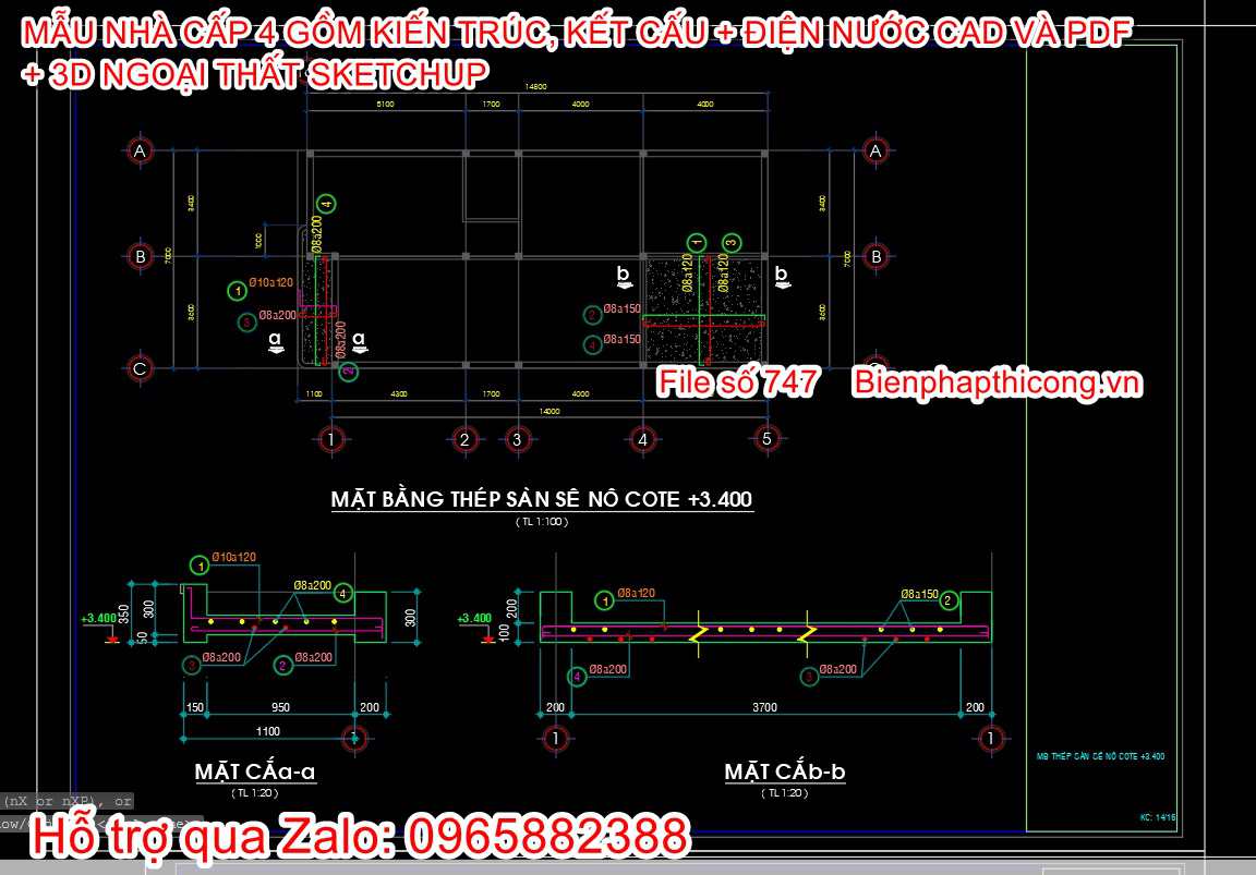 File dwg bản vẽ cad nhà cấp 4 7m x 15m.