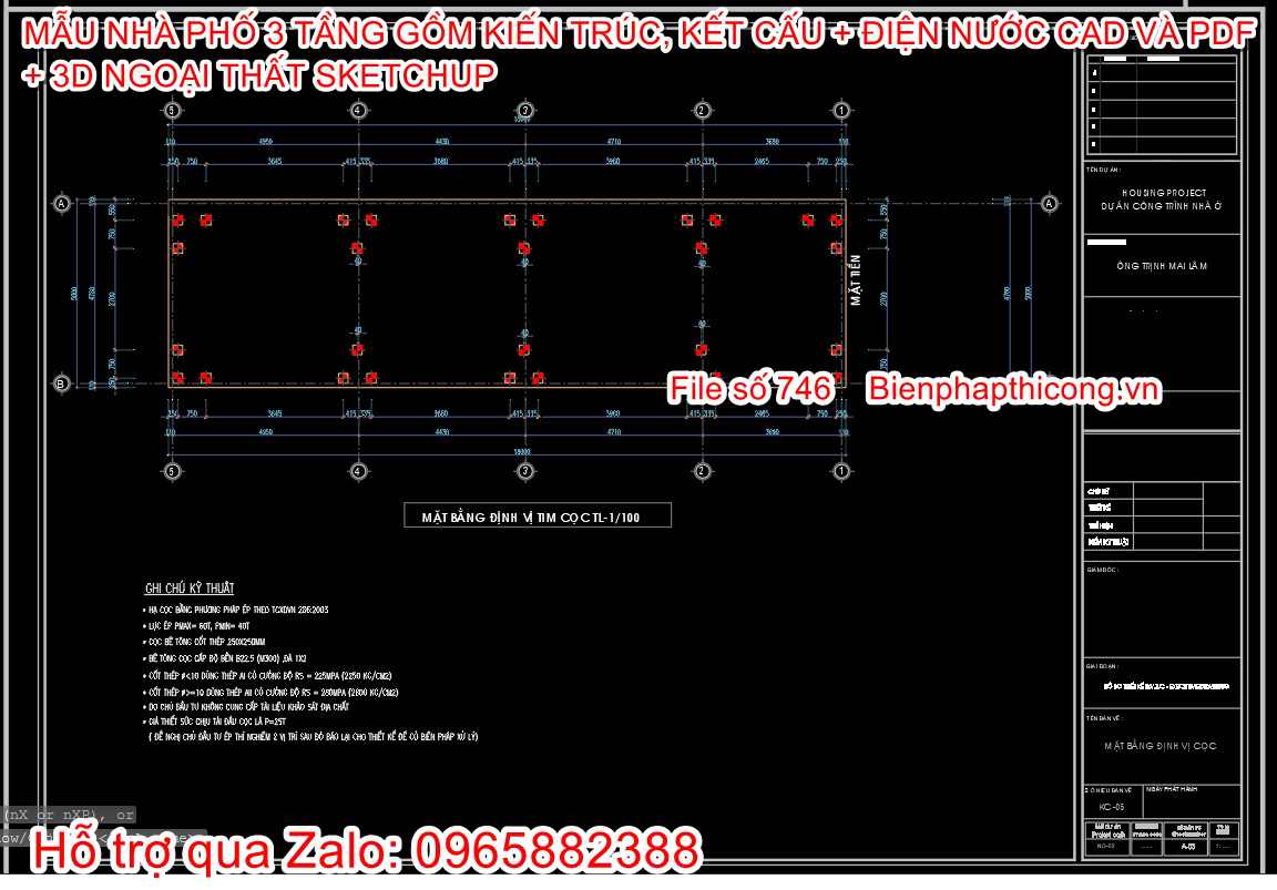 Tải bản vẽ cad nhà phố 3 tầng 5m x 18m.