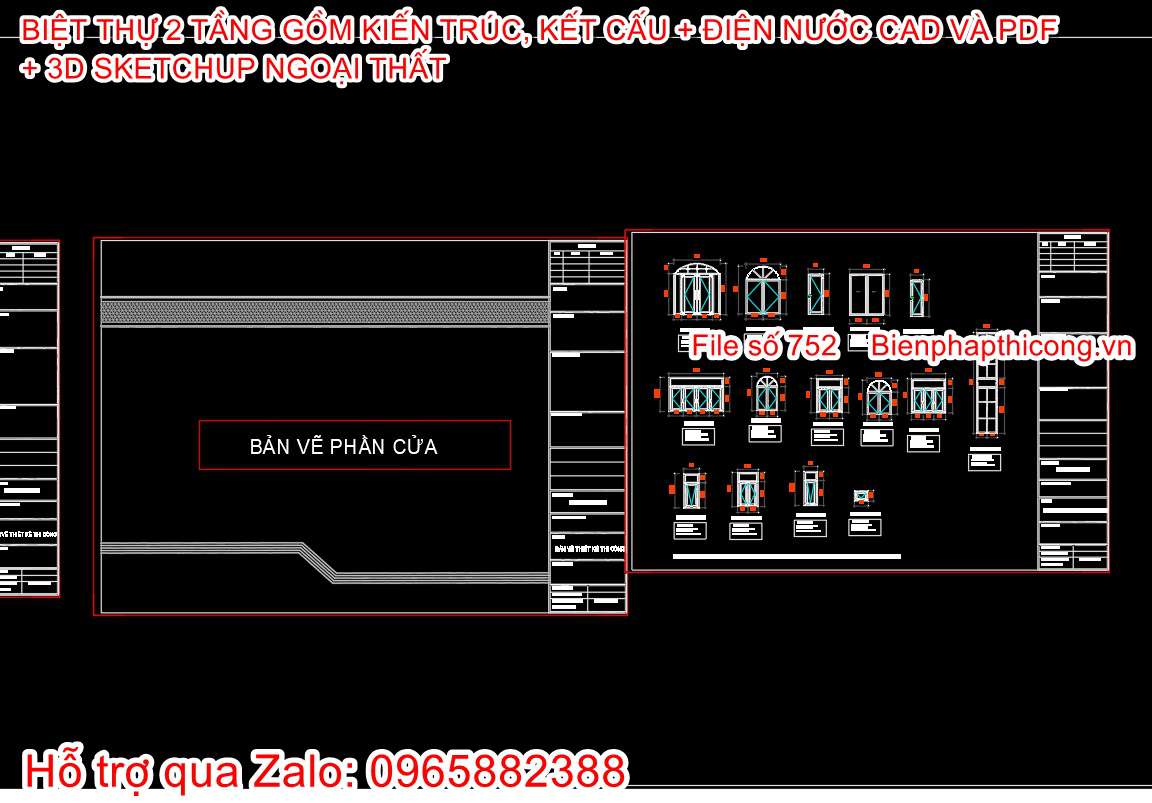 Tải bản vẽ thiết kế biệt thự 2 tầng mặt tiền 8,2m x 13m.