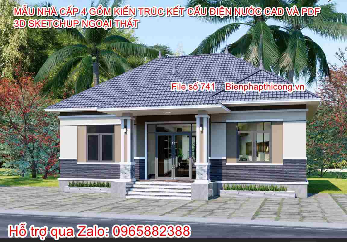 Bản vẽ cad nhà cấp 4 120m2 900 triệu.