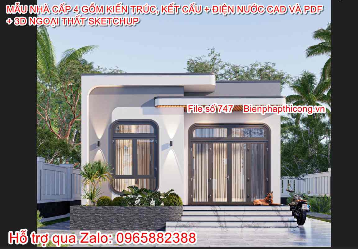 Bản vẽ nhà cấp 4 3 ngủ rộng 7m x 15m.