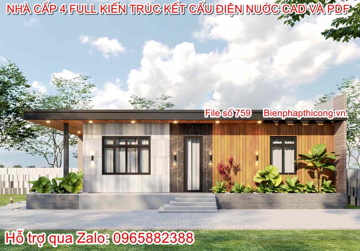Hồ sơ bản vẽ nhà cấp 4 3 ngủ 7m x 17m 120m2.