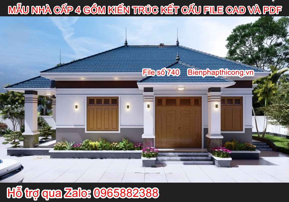 Hồ sơ bản vẽ nhà mái nhật cấp 4 7,5m x 15m cad.