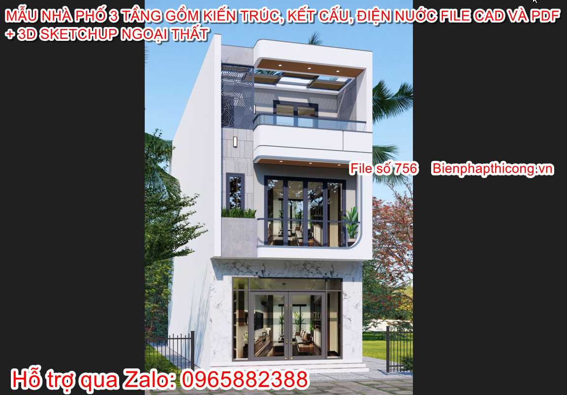 Hstk bản vẽ cad nhà phố 3 tầng rộng 5,5m x 15,4m.