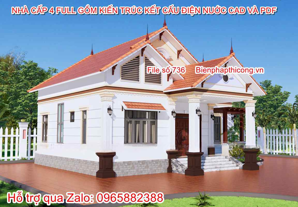 Hstk bản vẽ nhà cấp 4 3 ngủ 14,5m x 11 đẹp.