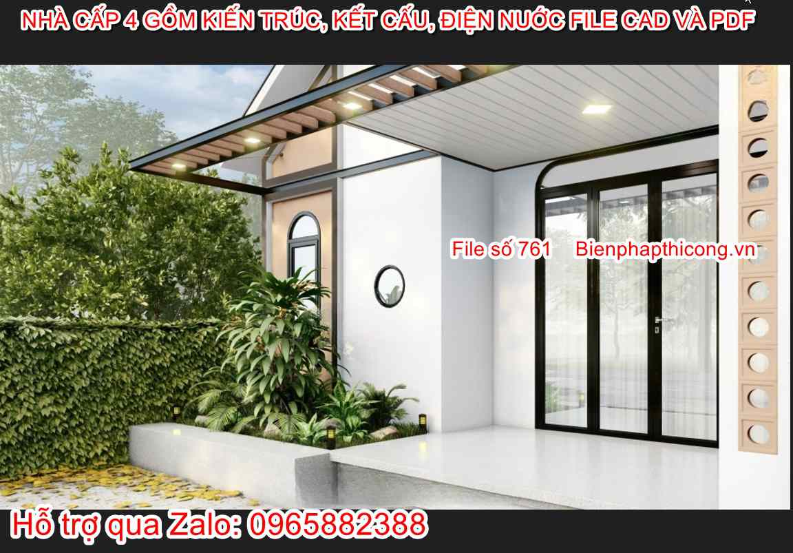 Mẫu nhà 1 tầng mái thái 2 ngủ 7m x 11,5m.