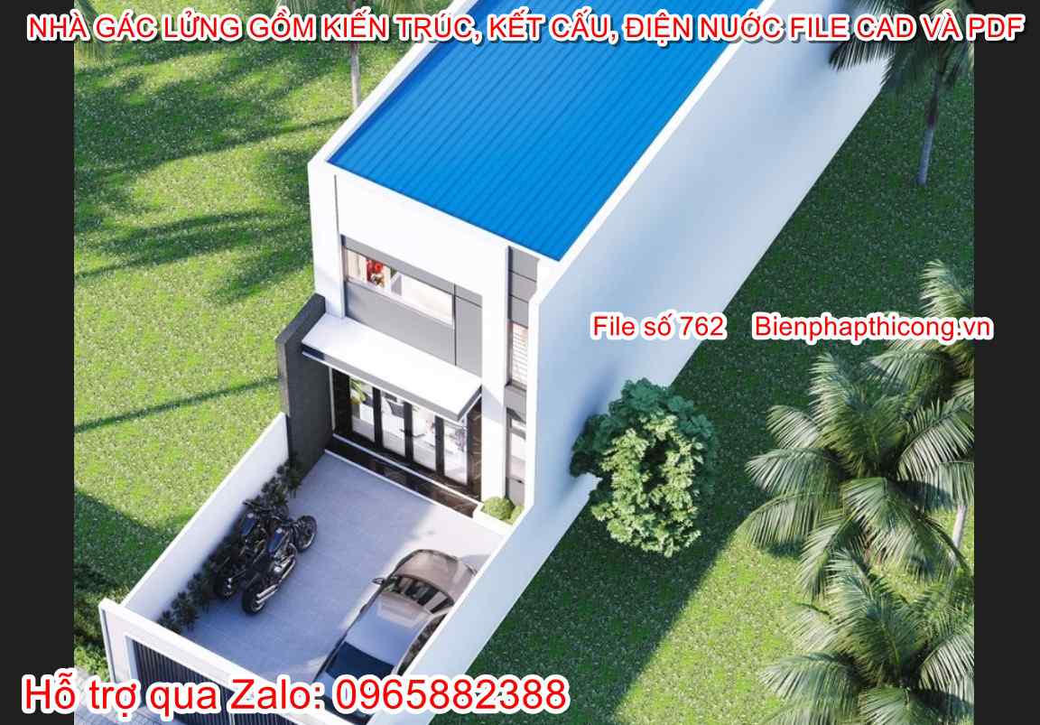 Mẫu nhà gác lửng cad 5m x 16m 3 ngủ 80m2 900 triệu đẹp.