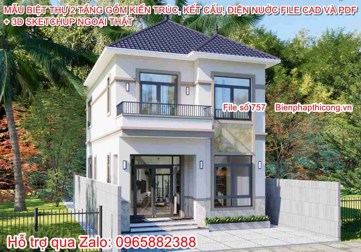 Tải mẫu biệt thự 2 tầng mái nhật 80m2 3 ngủ đẹp.