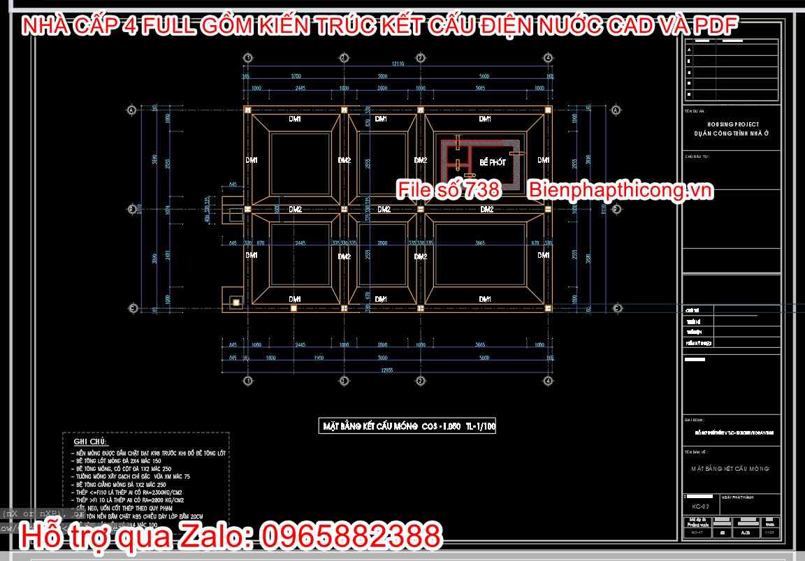 Bản vẽ cad móng nhà cấp 4 cad đẹp.