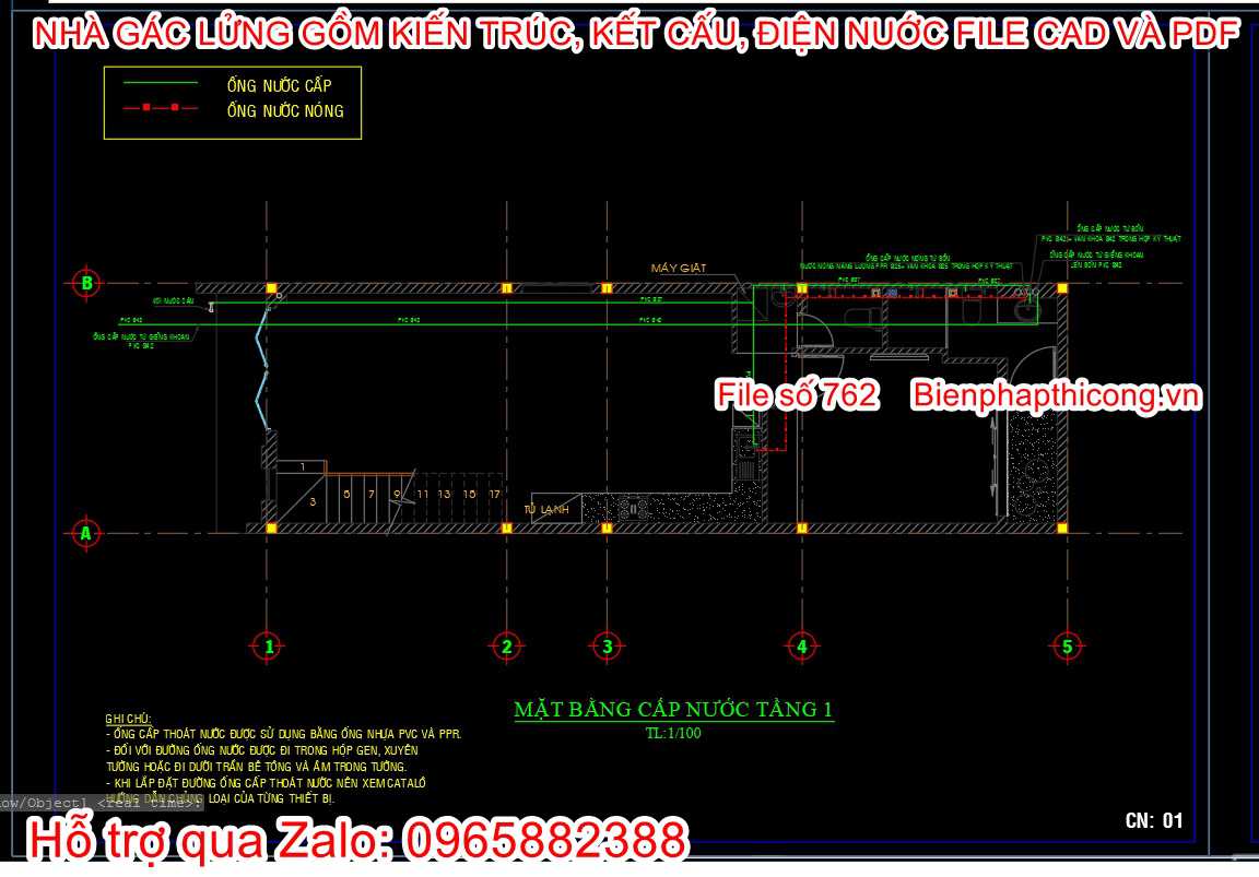 Bản vẽ cad nhà gác lửng full kiến trúc kết cấu điện nước.