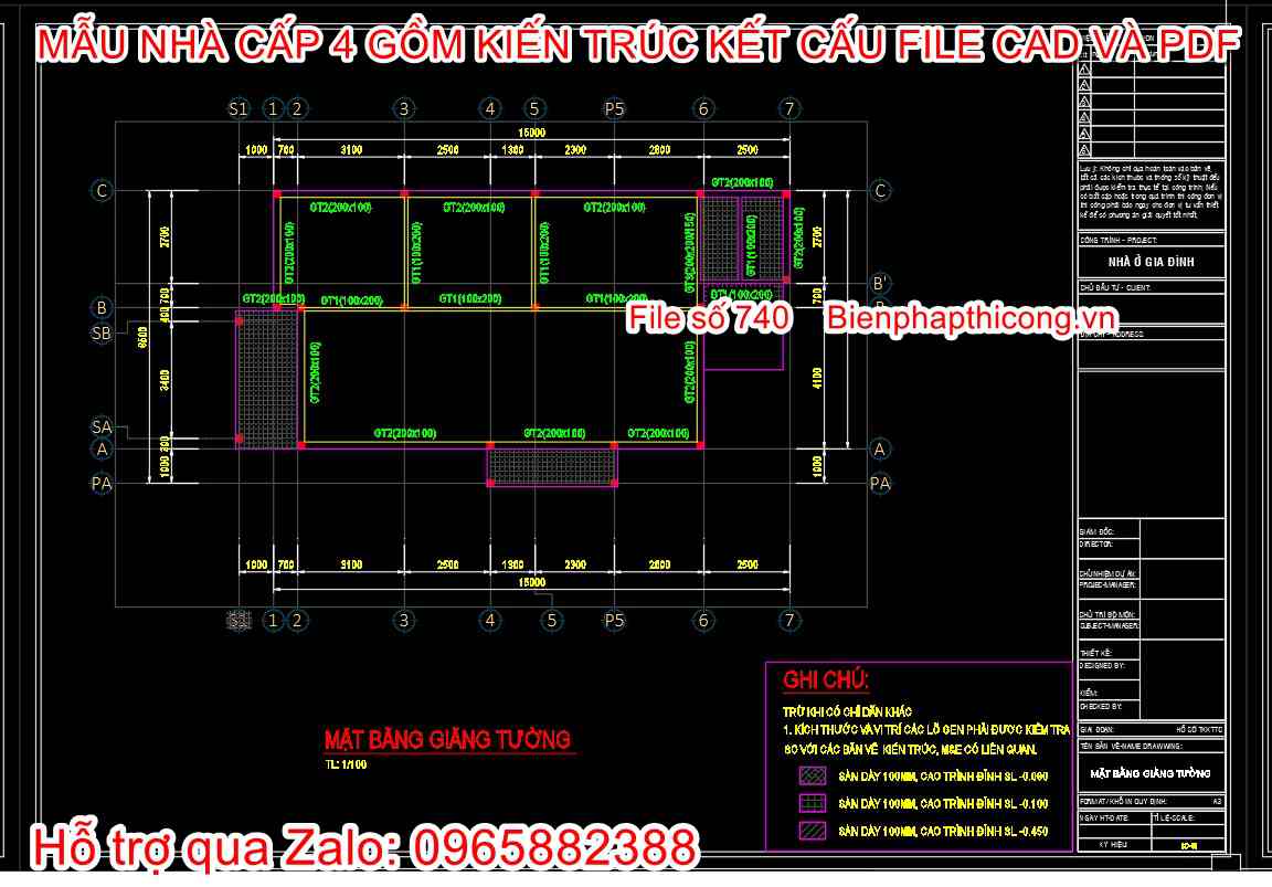 Bản vẽ dầm sàn nhà cấp 4 3 ngủ 800 triệu.
