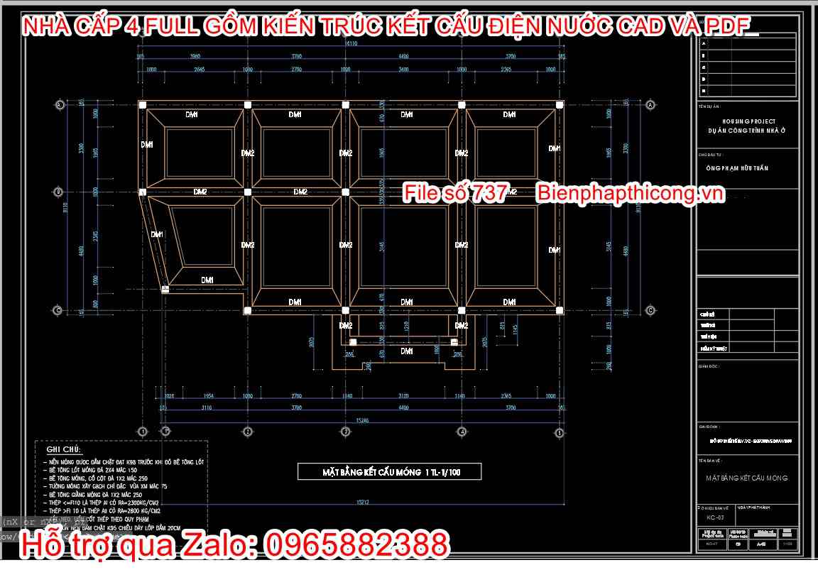 Bản vẽ mặt bằng móng nhà cấp 4 đẹp.