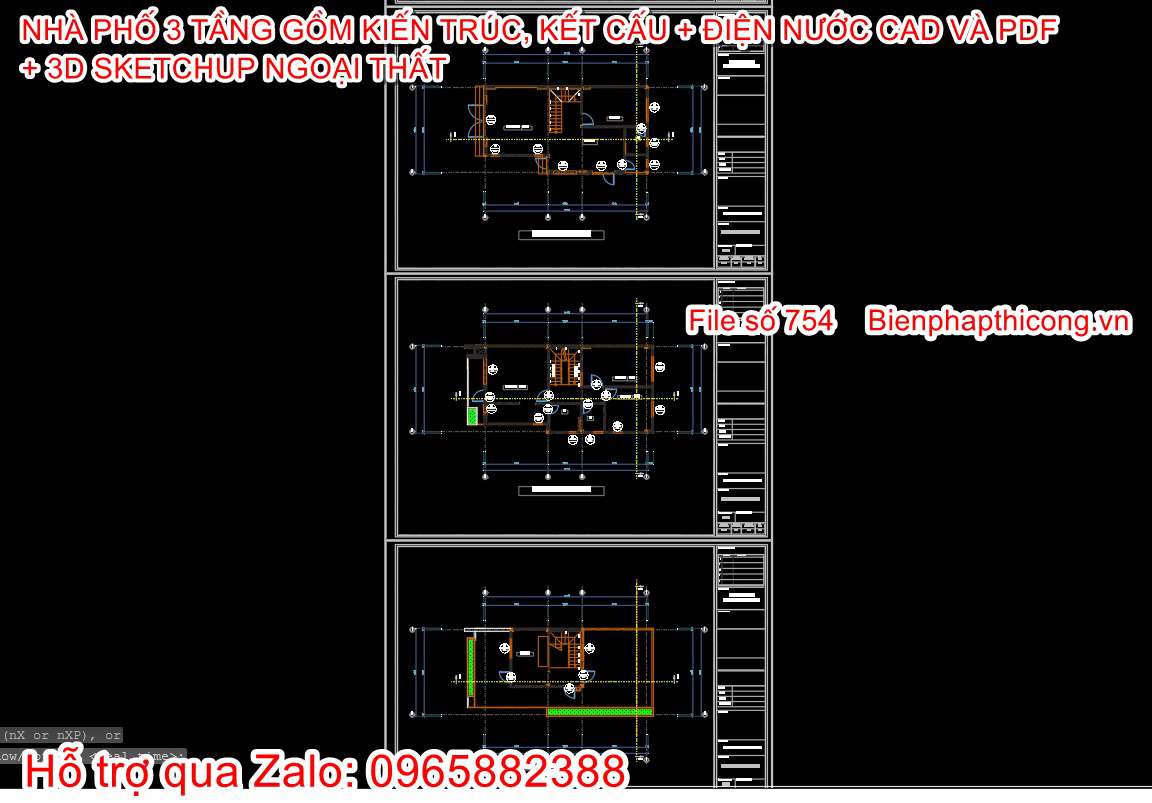 Bản vẽ thiết kế cửa nhà phố 3 tầng 6,5m x 12m đẹp.