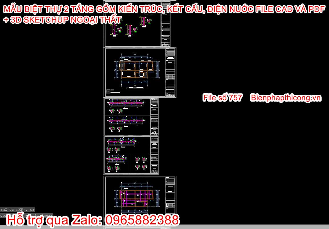 Bản vẽ thiết kế dầm sàn biệt thự 2 tầng mái nhật.