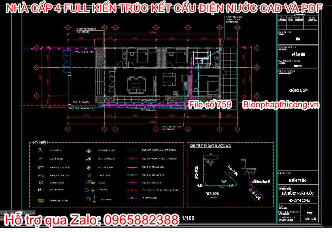Mẫu nhà cấp 4 full kiến trúc kết cấu điện nước.